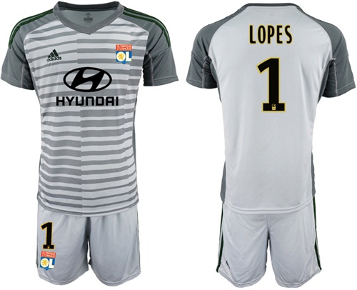 Lyon #1 Lopes Grey Goalkeeper Soccer Club Jersey